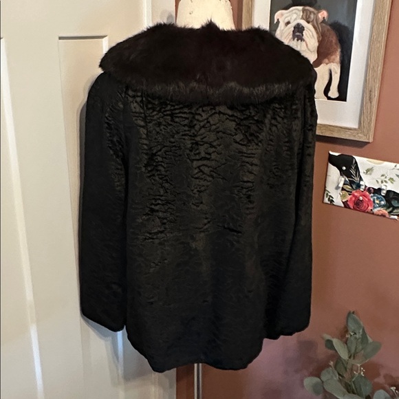 Vintage Winter textured velvet mink Fur collar pockets button M 3/4 sleeve Coat - Picture 11 of 16